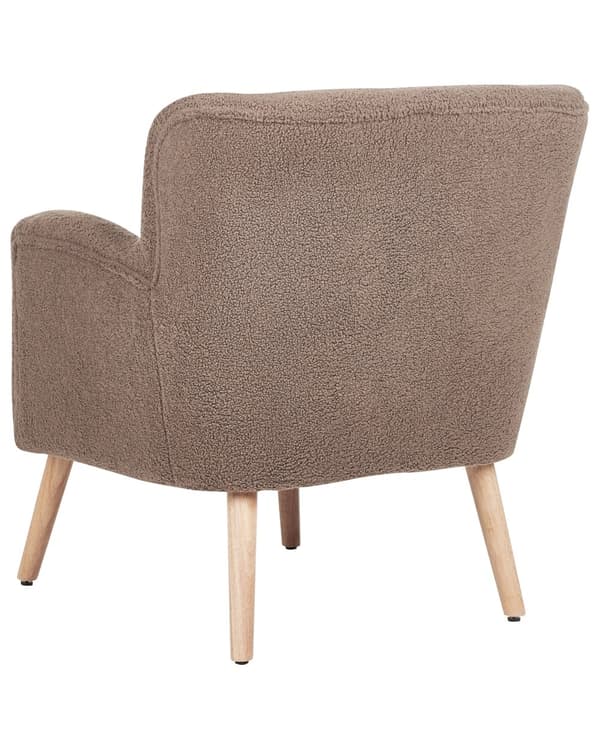 Fåtölj Brun Bouclé Klädsel Fotpall Träben Mönstrad Retro Boho Vardagsrum
