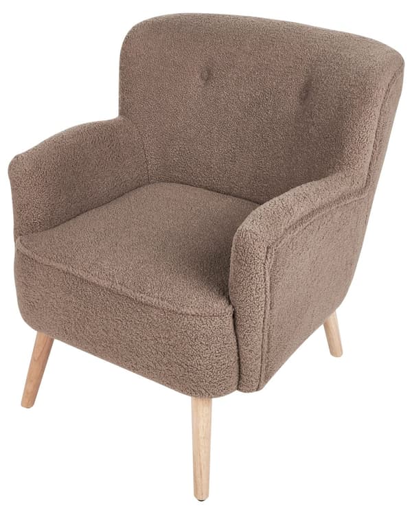 Fåtölj Brun Bouclé Klädsel Fotpall Träben Mönstrad Retro Boho Vardagsrum