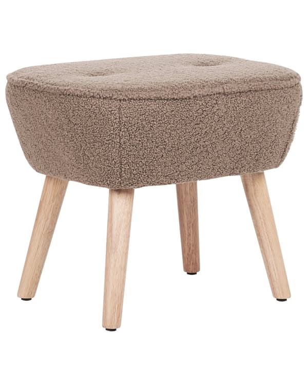 Fåtölj Brun Bouclé Klädsel Fotpall Träben Mönstrad Retro Boho Vardagsrum