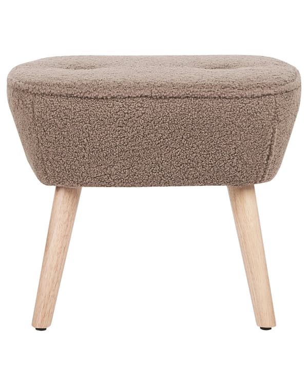Fåtölj Brun Bouclé Klädsel Fotpall Träben Mönstrad Retro Boho Vardagsrum
