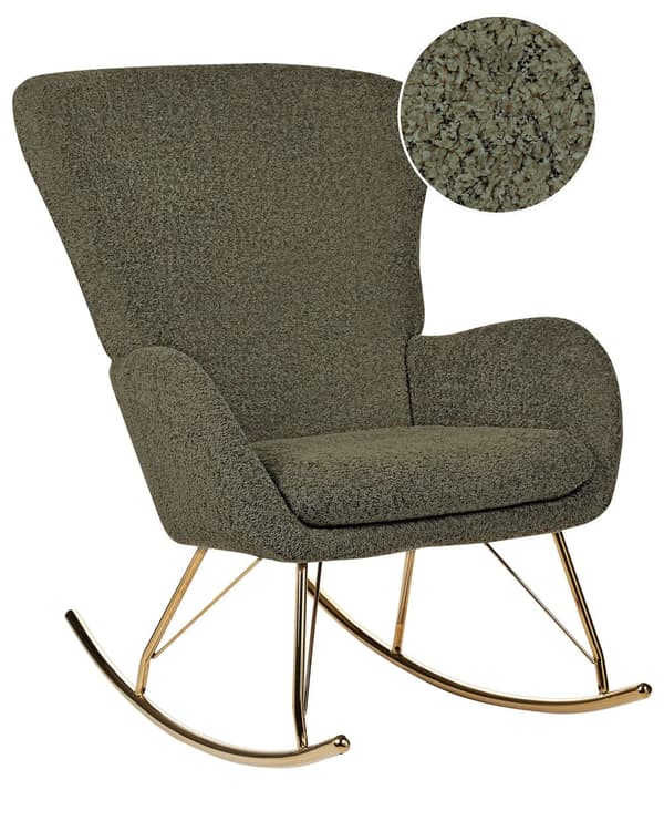 Gungstol Mörkgrön Bouclé Polyestertyg Metallben Skridskor Traditionell Retrodesign Vardagsrum