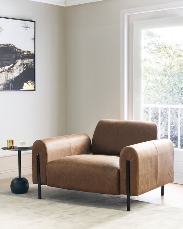 Lenestol Brunt stoff Metallben i metall Lether Look Justerbart ryggstøtte Stue Moderne