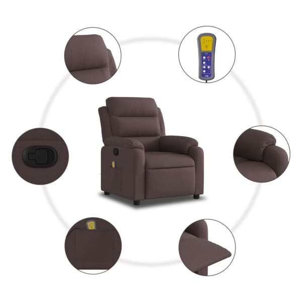 Massagefåtölj mörkbrun tyg