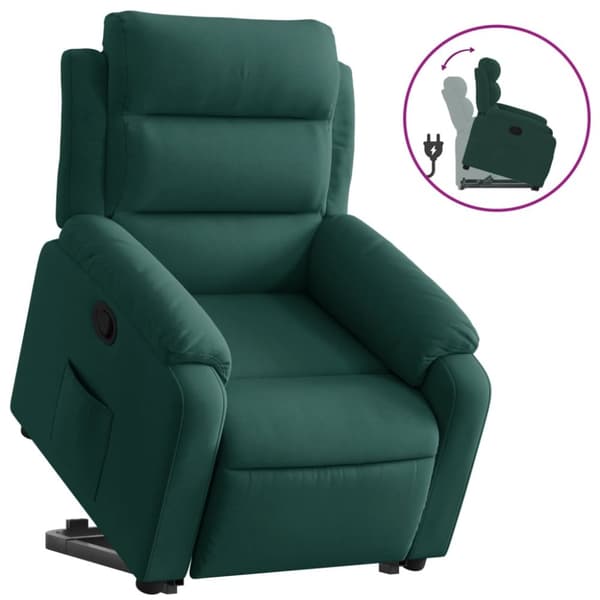 Reclinerfåtölj med uppresningshjälp mörkgrön sammet