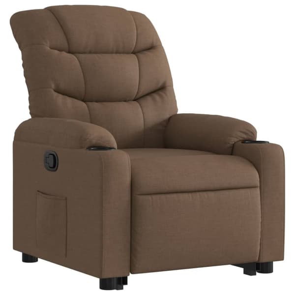 Reclinerfåtölj med uppresningshjälp brun tyg