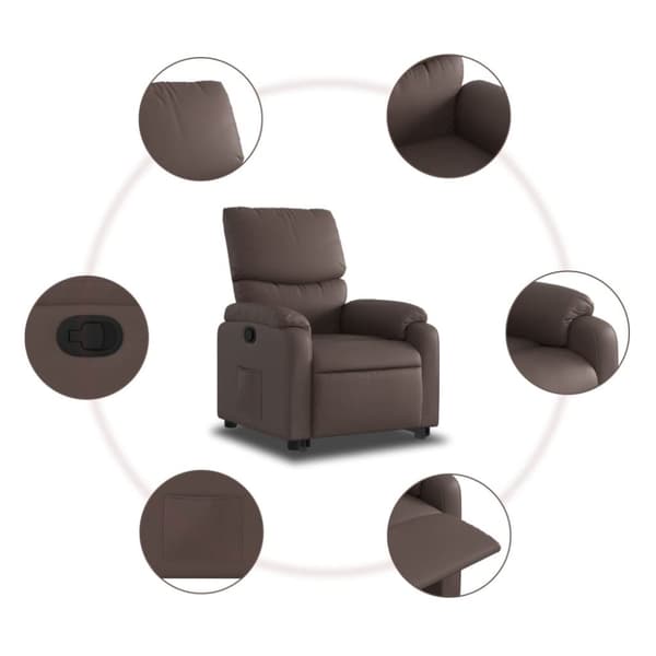 Reclinerfåtölj med uppresningshjälp brun konstläder