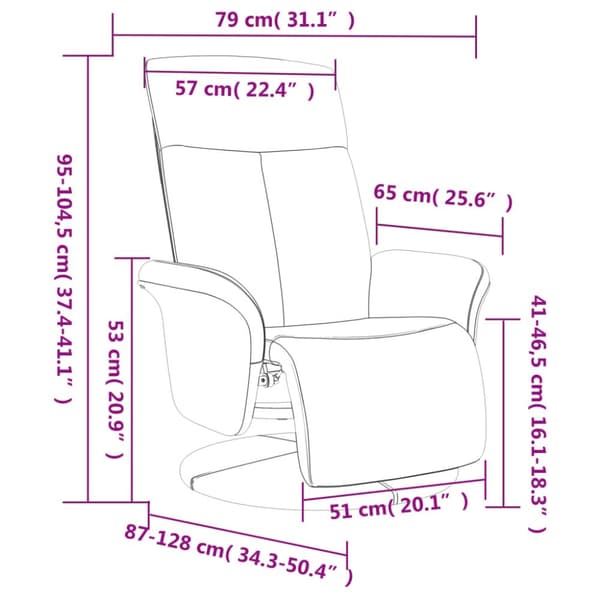 Reclinerfåtölj med fotpall gräddvit tyg