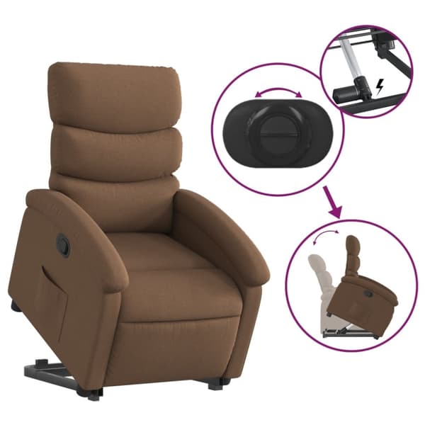 Reclinerfåtölj med uppresningshjälp brun tyg