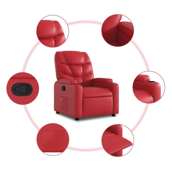 Reclinerfåtölj med uppresningshjälp röd konstläder