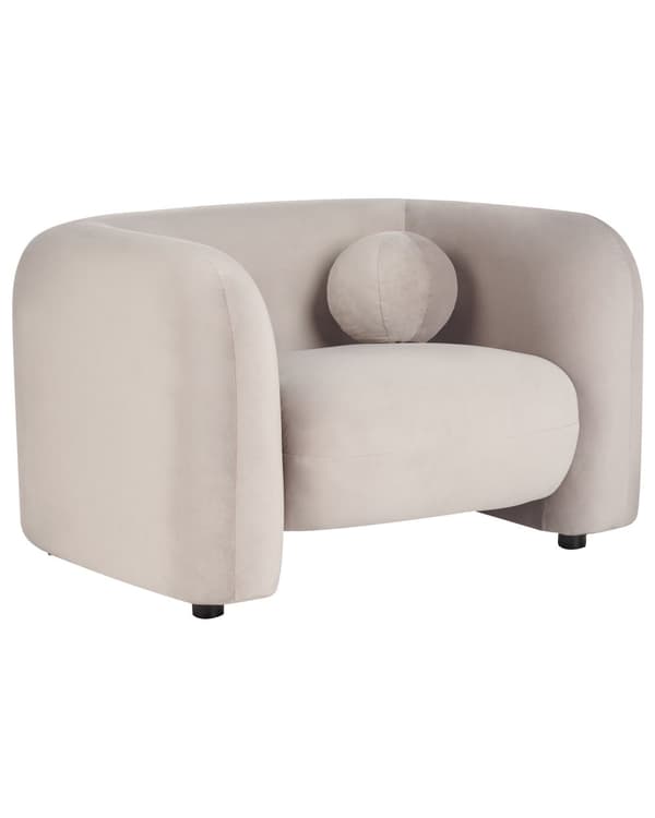 Lenestol Taupe Fløyel Stoff Myk Nubby med Ekstra Puter Retro Glam Art Dekor Stue