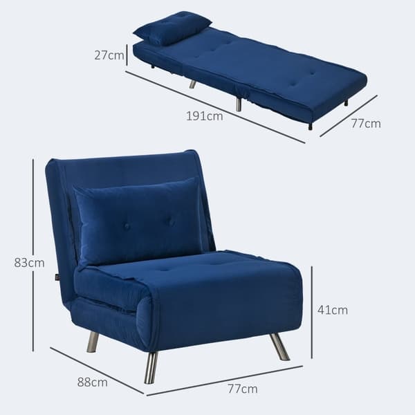 Rootz vilstol - Fåtölj - Enkelsäng - Ultimat komfort - Justerbart ryggstöd - Sammetstyg - 77 cm x 88 cm x 83 cm (Stel) - 191 cm x 77 cm x 27 cm (Säng)