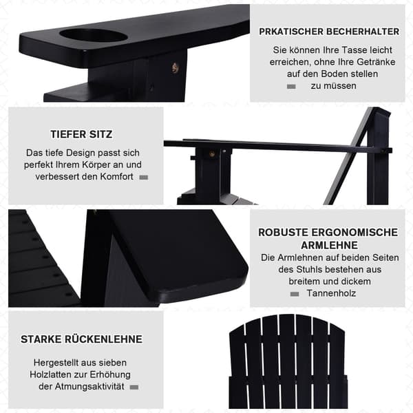 Rootz Adirondack Havestol - Udendørs siddepladser - Terrassemøbler - Ergonomisk design - Vejrbestandigt grantræ - Indbygget kopholder - 72,5W x 97D x