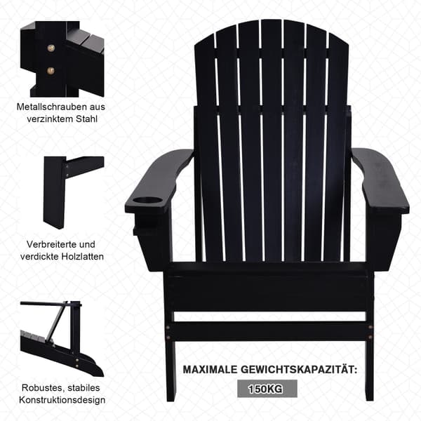 Rootz Adirondack Havestol - Udendørs siddepladser - Terrassemøbler - Ergonomisk design - Vejrbestandigt grantræ - Indbygget kopholder - 72,5W x 97D x