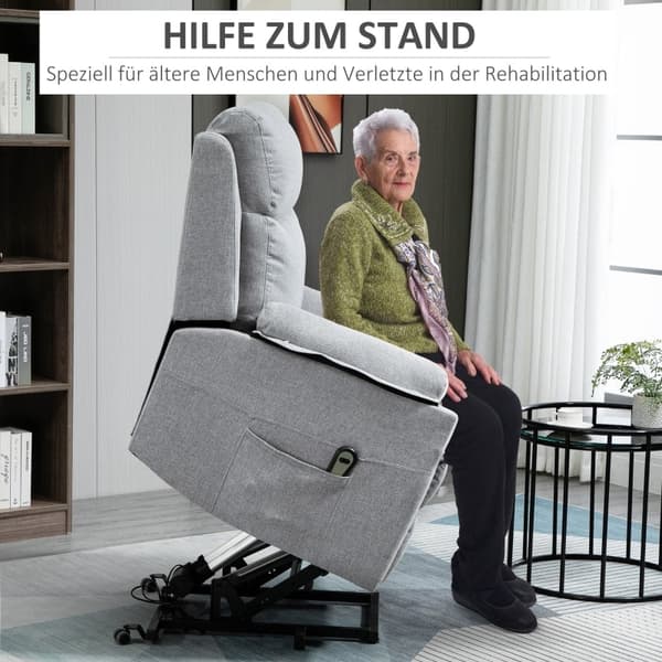 Rootz TV-stol Stå-Up Senior Chair - Liggstol - Lyftstol - Ultimat komfort - Enkel rörlighet - Robust och hållbar - 83W x 89D x 102H cm (upprätt) - Lin