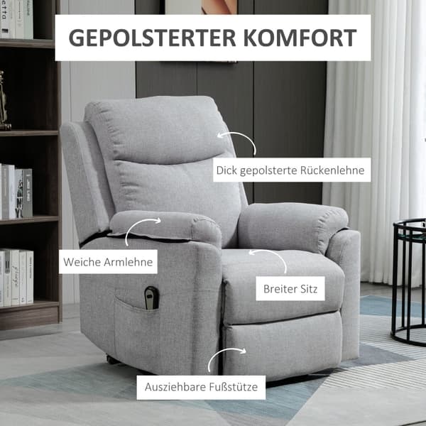 Rootz TV-stol Stå-Up Senior Chair - Liggstol - Lyftstol - Ultimat komfort - Enkel rörlighet - Robust och hållbar - 83W x 89D x 102H cm (upprätt) - Lin
