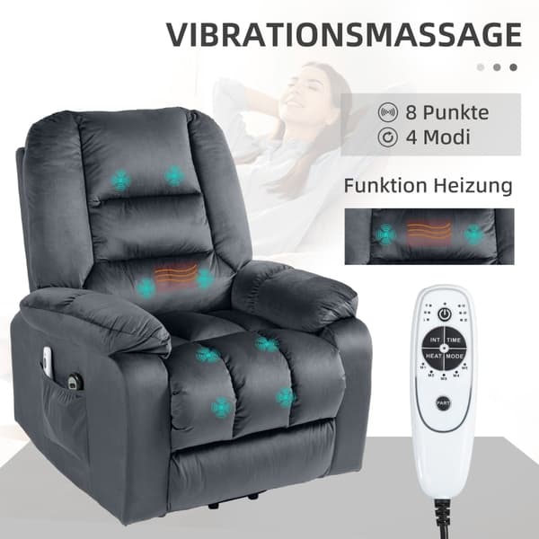 Rootz Elektrisk TV-stol med stå-op-støtte - Hvilestol - Liftstol - Ultimativ komfort - Blidt løft - Vibrerende massage - 85 cm x 94 cm x 107 cm - Fløj