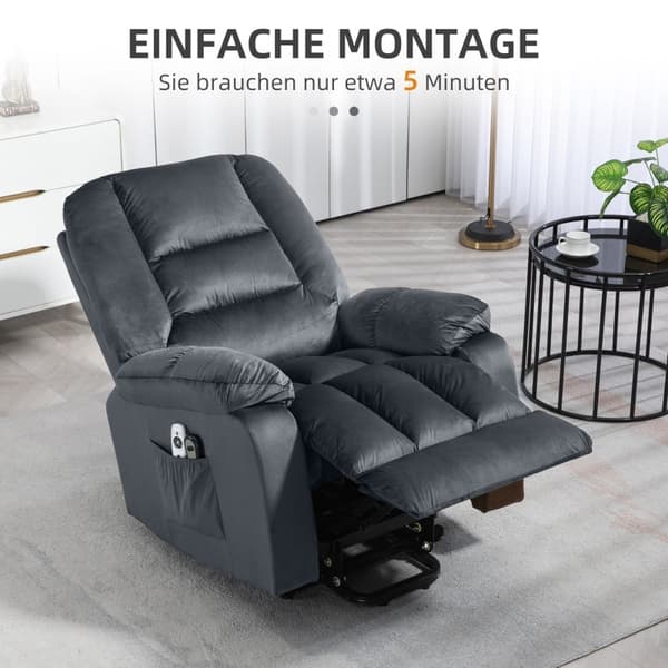 Rootz Elektrisk TV-stol med stå-op-støtte - Hvilestol - Liftstol - Ultimativ komfort - Blidt løft - Vibrerende massage - 85 cm x 94 cm x 107 cm - Fløj