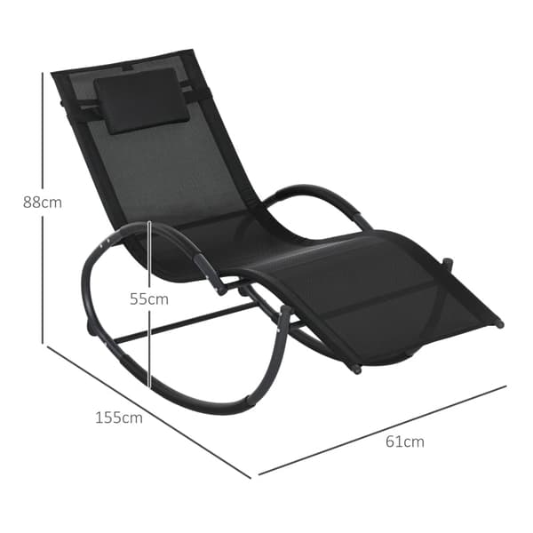 Rootz gungstol - Trädgårdsstol - Solstol - Ergonomisk design - Andningsbart tyg - 155cm x 61cm x 88cm - Svart