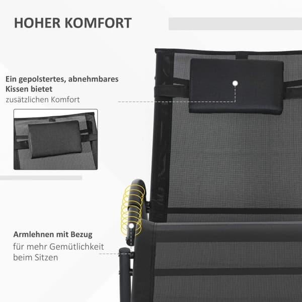 Rootz gungstol - Trädgårdsstol - Solstol - Ergonomisk design - Andningsbart tyg - 155cm x 61cm x 88cm - Svart