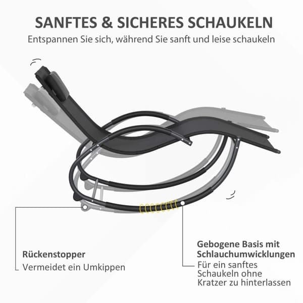 Rootz gungstol - Trädgårdsstol - Solstol - Ergonomisk design - Andningsbart tyg - 155cm x 61cm x 88cm - Svart