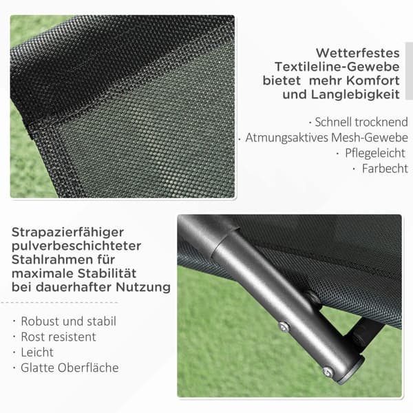 Rootz gungstol - Trädgårdsstol - Solstol - Ergonomisk design - Andningsbart tyg - 155cm x 61cm x 88cm - Svart