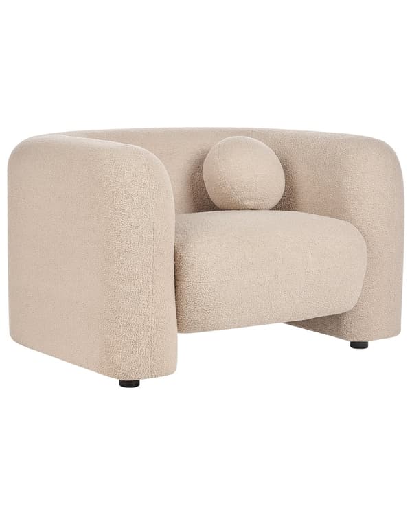 Fåtölj Bouclé Beige med Prydnadskudde Retro Glam Art Déco Vardagsrum