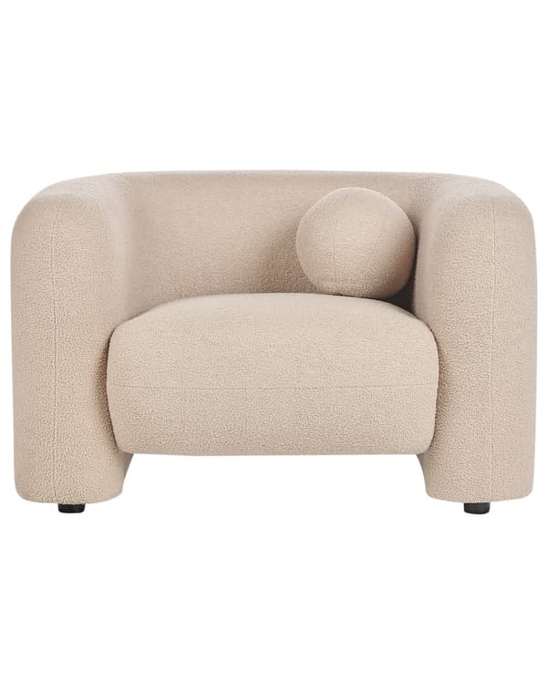 Fåtölj Bouclé Beige med Prydnadskudde Retro Glam Art Déco Vardagsrum