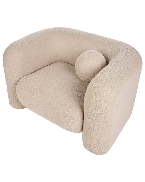 Fåtölj Bouclé Beige med Prydnadskudde Retro Glam Art Déco Vardagsrum