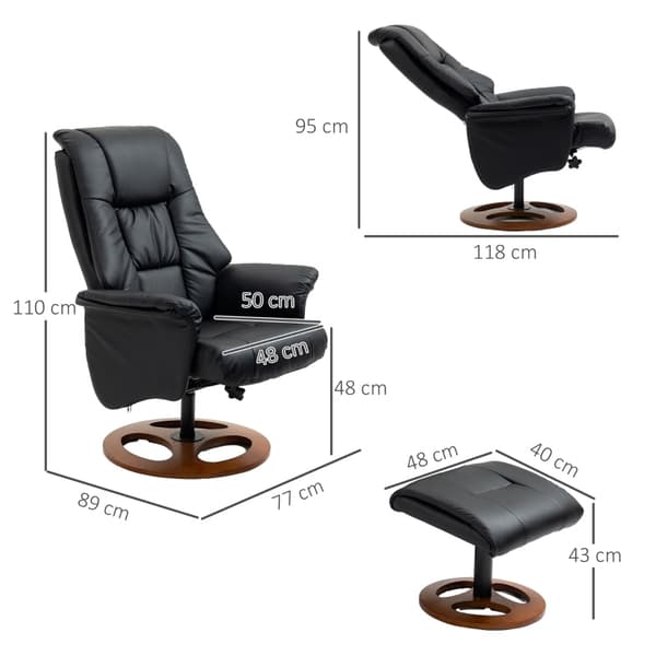 Rootz Relax Chair with Ottoman - Lounge Chair - Recliner Chair - Ultimate Comfort - Justerbart ryggstöd - Slitstarkt konstläder - 77cm x 89cm x 110cm