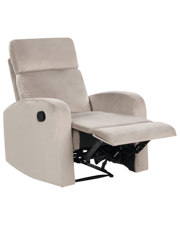 Manuell Recliner Fåtölj Beige Sammetsklädsel Enkel Sits Modern Design Relax Funktion