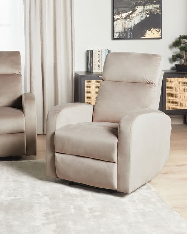 Elektrisk Recliner Fåtölj Beige Sammetsklädsel Enkel Sits Modern Design Relax Funktion