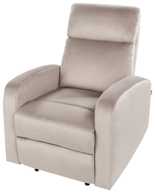 Elektrisk Recliner Fåtölj Beige Sammetsklädsel Enkel Sits Modern Design Relax Funktion
