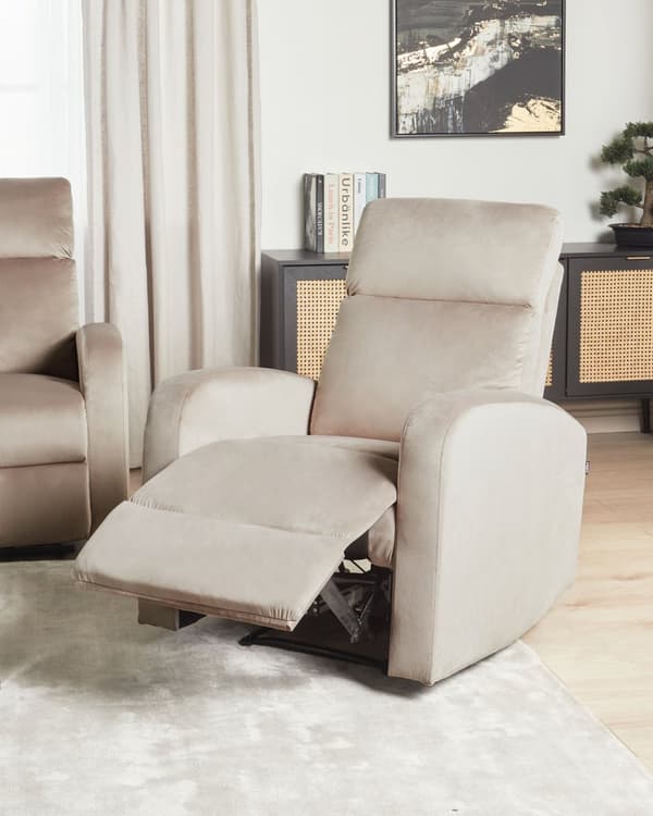 Elektrisk Recliner Fåtölj Beige Sammetsklädsel Enkel Sits Modern Design Relax Funktion