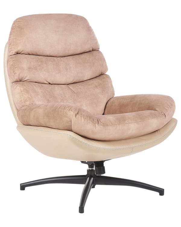Svingbar Lenestol med Fotskammel Beige Fløyel Enkeltsete med Pute