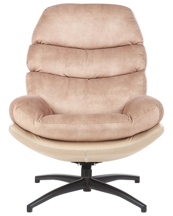 Svingbar Lenestol med Fotskammel Beige Fløyel Enkeltsete med Pute