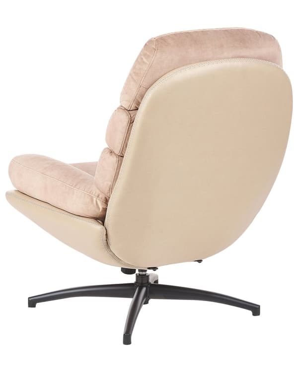 Svingbar Lenestol med Fotskammel Beige Fløyel Enkeltsete med Pute