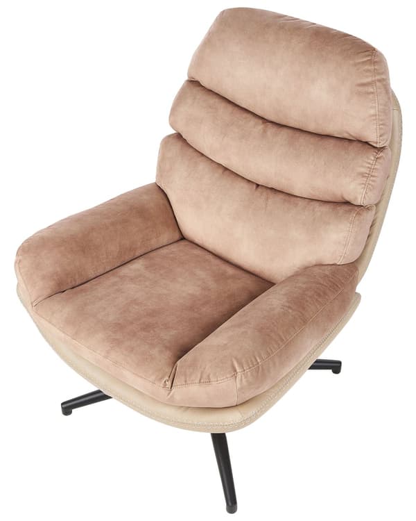 Svingbar Lenestol med Fotskammel Beige Fløyel Enkeltsete med Pute