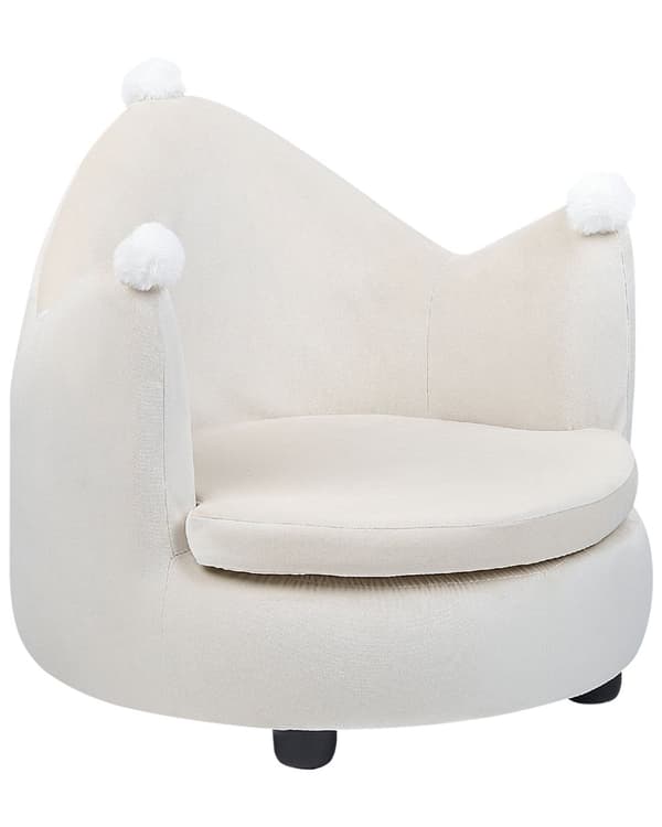 Børnelænestol i beige velour med armlæn i form af en krone Børneværelsesmøbler