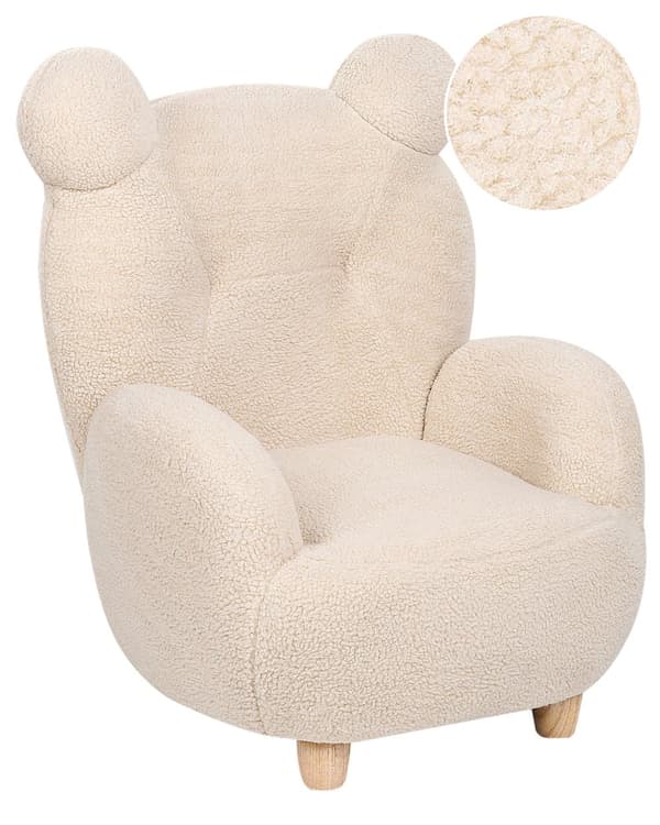 Pet lænestol beige polyester børnesæde uden armlæn i form af en bjørn bamsemøbler til børneværelset