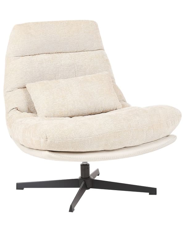 Drejelig lænestol med fodstøtte beige chenille glamour stil mid-century tykke puder