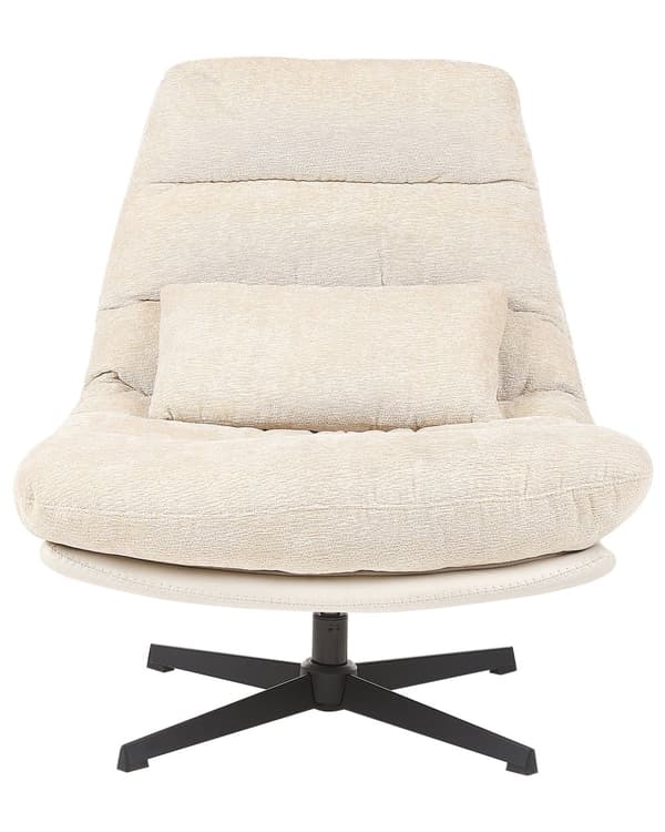 Drejelig lænestol med fodstøtte beige chenille glamour stil mid-century tykke puder