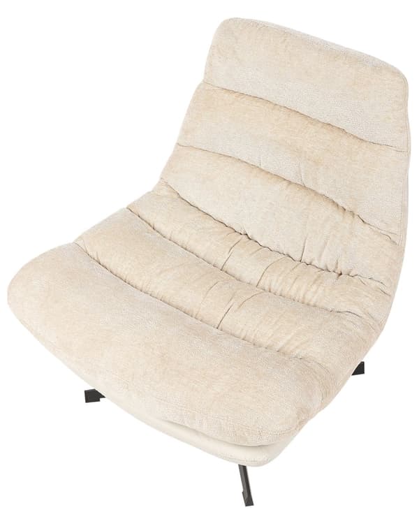 Drejelig lænestol med fodstøtte beige chenille glamour stil mid-century tykke puder