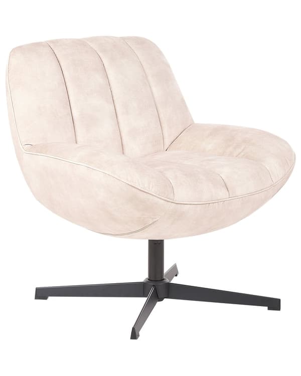 Snurrfåtölj med Fotpall Beige Sammet Enkelstativ Dämpad Sits