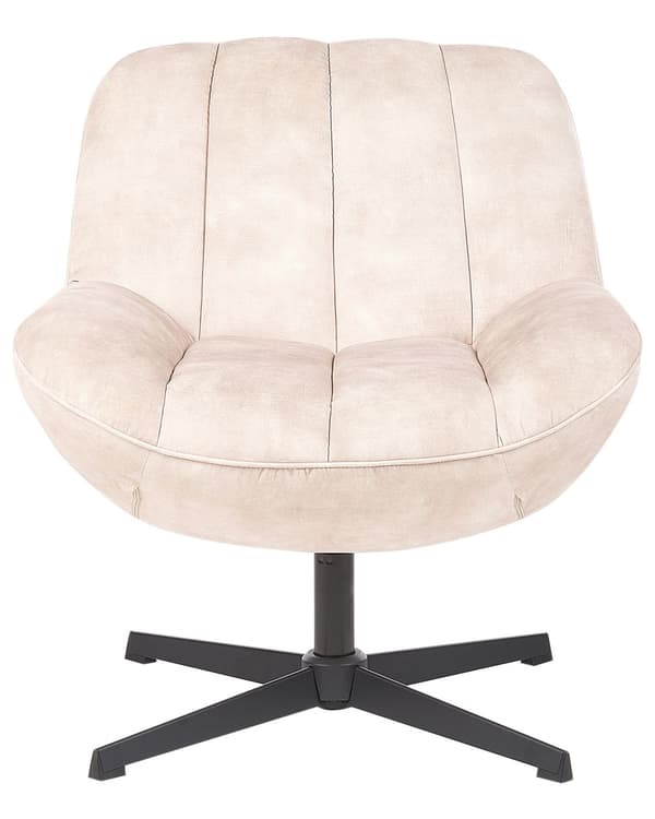 Snurrfåtölj med Fotpall Beige Sammet Enkelstativ Dämpad Sits