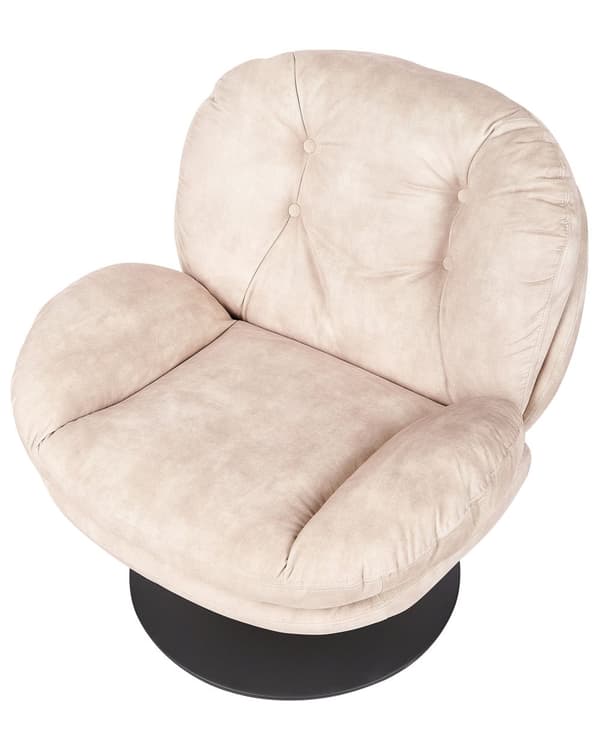 Snurrfåtölj Beige Sammet Enkel Bas med Vadderad Sits Knapptuftad