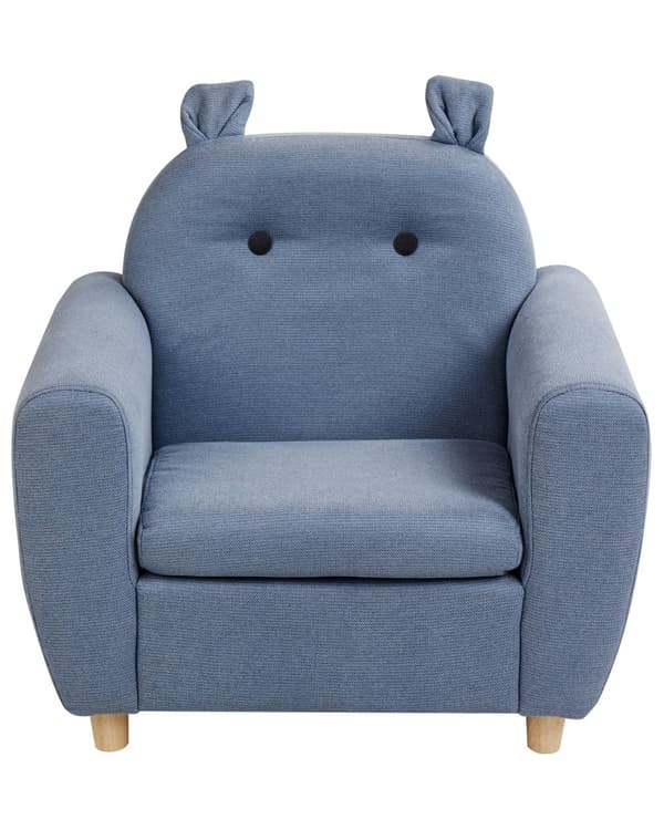 Børnestol Blå Blød Stol til Børn med Flodhest Design Moderne Børnelænestol til Børneværelse
