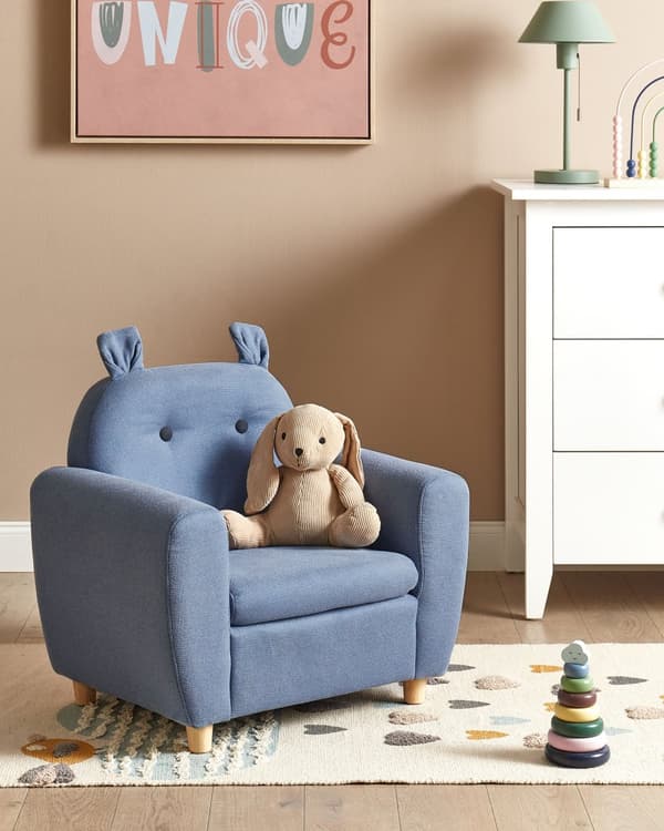 Børnestol Blå Blød Stol til Børn med Flodhest Design Moderne Børnelænestol til Børneværelse