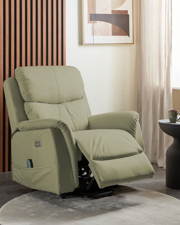 Reclinerfåtölj Elektrisk med Massagefunktion Värmefunktion Grön Konstläder Justerbar Modernt Vardagsrum