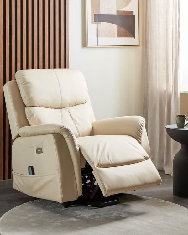 Reclinerfåtölj Elektrisk med Massagefunktion Värmefunktion Creme Konstläder Justerbar Modernt Vardagsrum