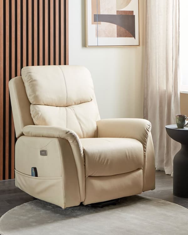 Reclinerfåtölj Elektrisk med Massagefunktion Värmefunktion Creme Konstläder Justerbar Modernt Vardagsrum